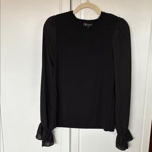 INC International Concepts Black Long-Sleeve Blouse with Ruffle Cuffs